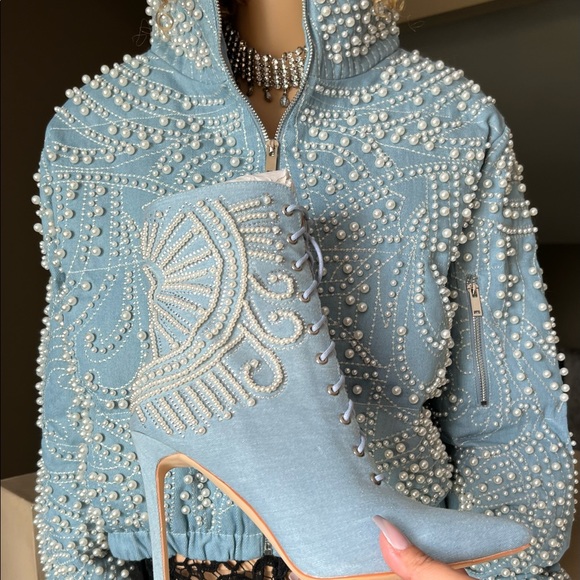 Denim Embellished Puffer Jacket - Picture 8 of 11